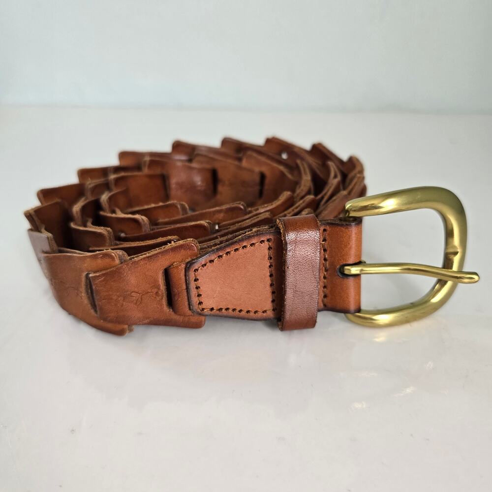 Vintage Tooled Leather Loop Belt Women's XL Cognac Floral Detail Cowgirl Rodeo